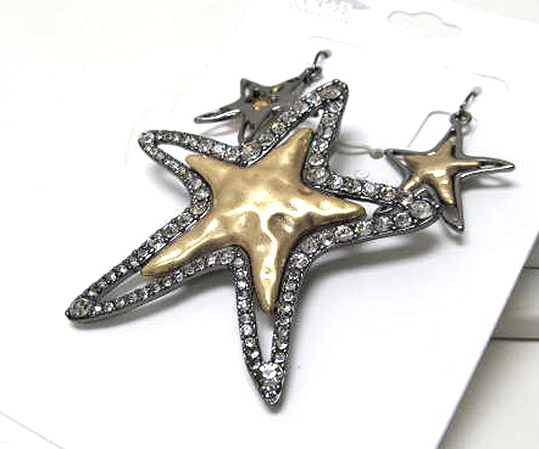 Multi crystal and fashion hammerd star fish pendent earring set