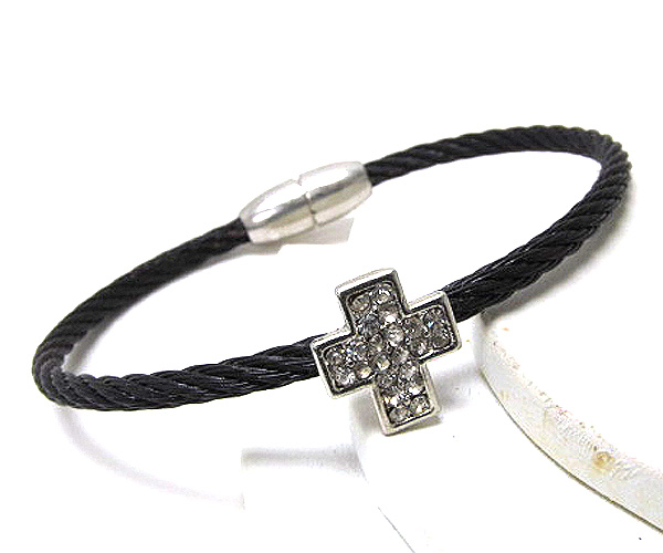 Crystal cross wire cable magnetic bangle bracelet