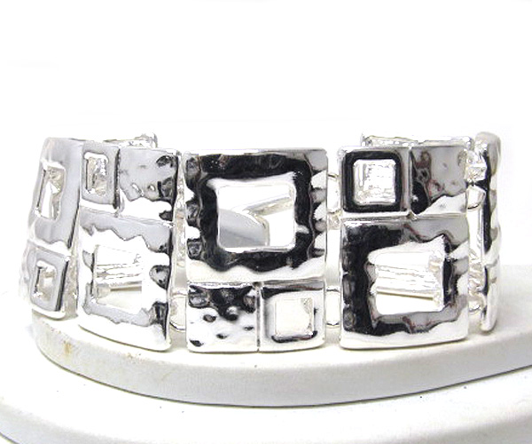 Multi metal hammered size square patern magnetic bracelet