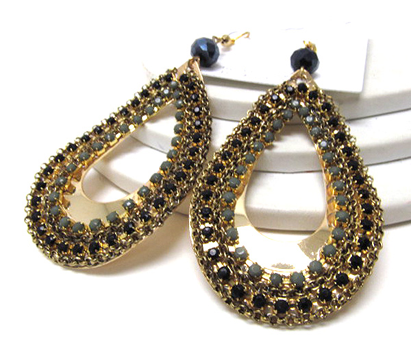 Multi chain and multi crystal fashion design tear drop earring 