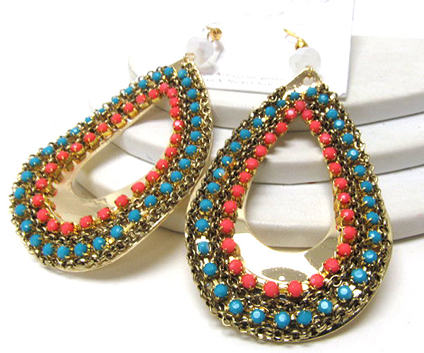 Multi chain and multi crystal fashion design tear drop earring