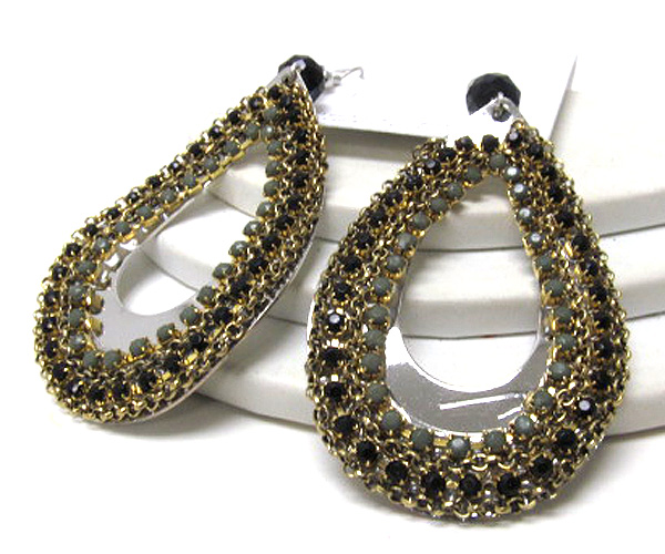 Multi chain and multi crystal fashion design tear drop earring