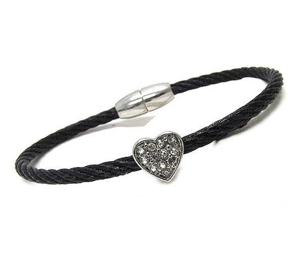 Heart crystal with wire cable magnetic function bangle bracelet