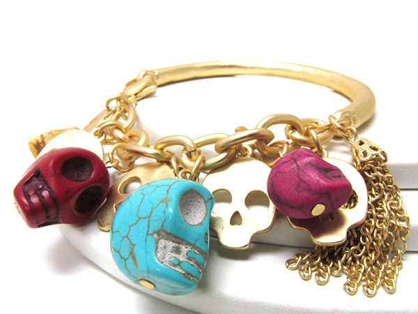 Half metal bangle chain  skull theme charm chain bracelet