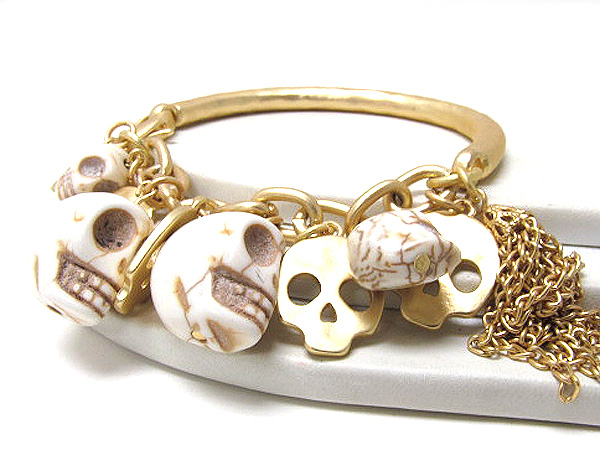 Half metal bangle chain  skull theme charm chain bracelet