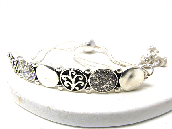 Crystal round patern filigree tailored desingn with cord stretch bracelet