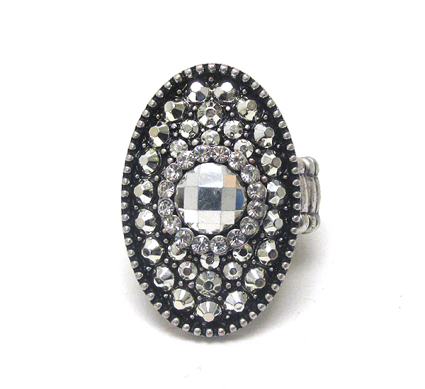 Crystal and metallic stone combo oval stretch ring