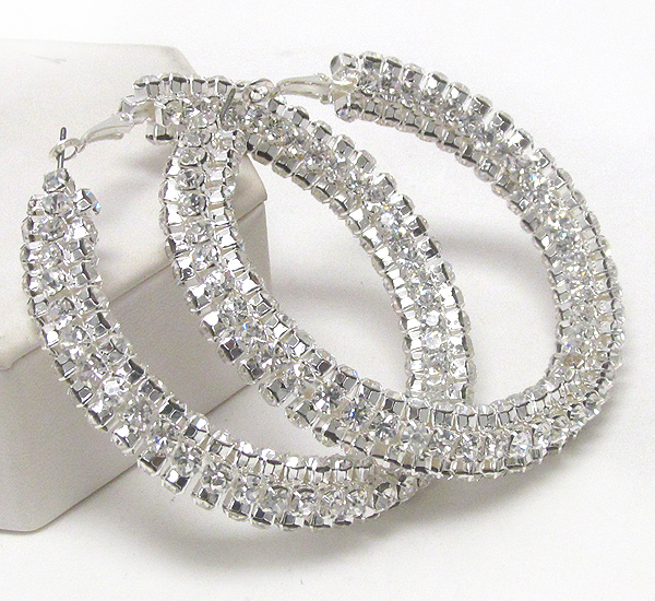 Multi crystal double line hoop earring - hoops