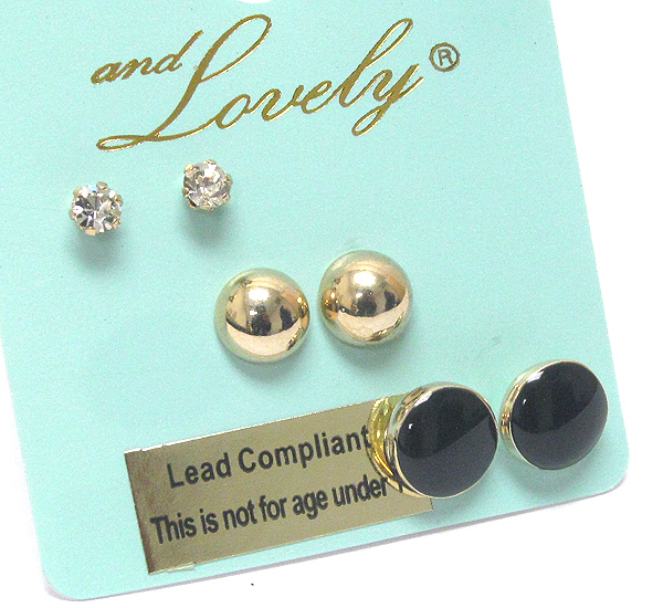 Crystal and metal and epoxy deco earring set of 3