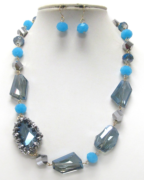 Multi glass bead deco link necklace earring set