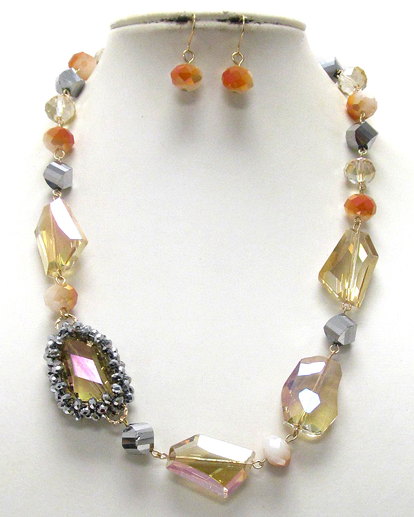 Multi glass bead deco link necklace earring set