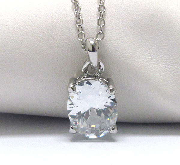 Oval shape facet cubic zirconia pendant necklace