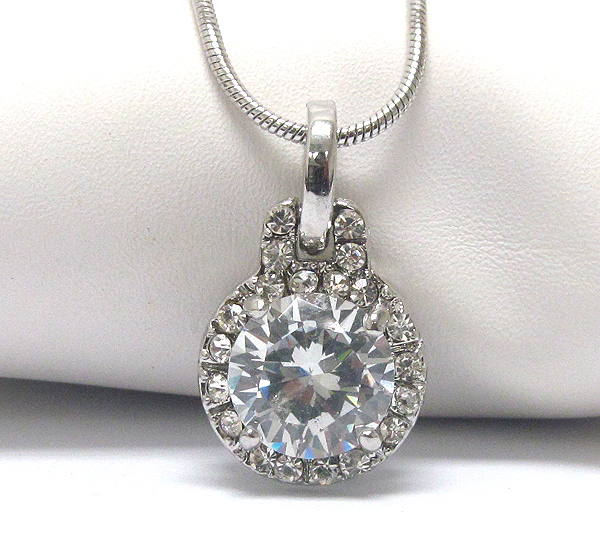 Facet cubic zirconia and crystal deco pendant necklace