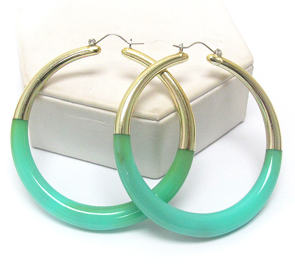 Half metal and half acrylic deco hoop earring - hoops