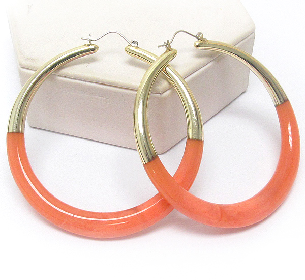 Half metal and half acrylic deco hoop earring - hoops