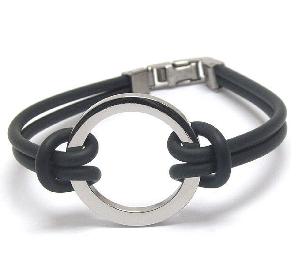 Stainless steel ring and rubber cord bracelet