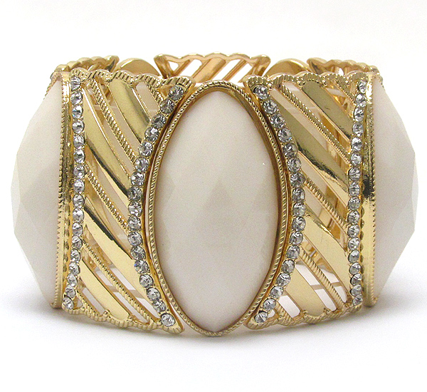 Large acrylic stone and crystal deco metal stretch bracelet