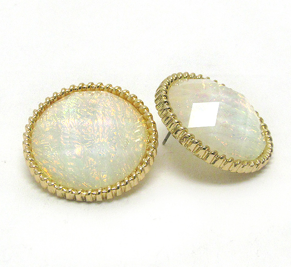 Large facet acrylic stone button earring