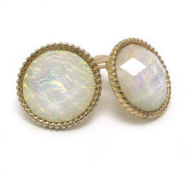 Large facet acrylic stone button clip on earring