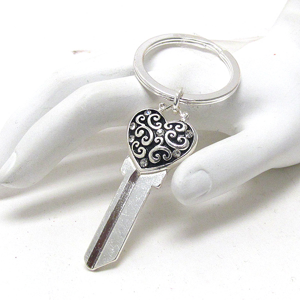 Crystal deco metal filigree key chain