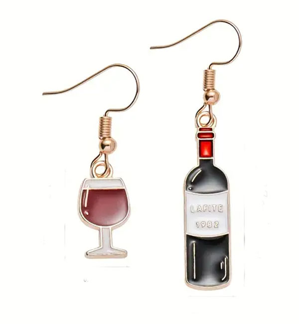 Elegant wine glass and bottle earrings for enthusiasts
