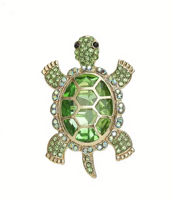 Crystal turtle brooch or pin