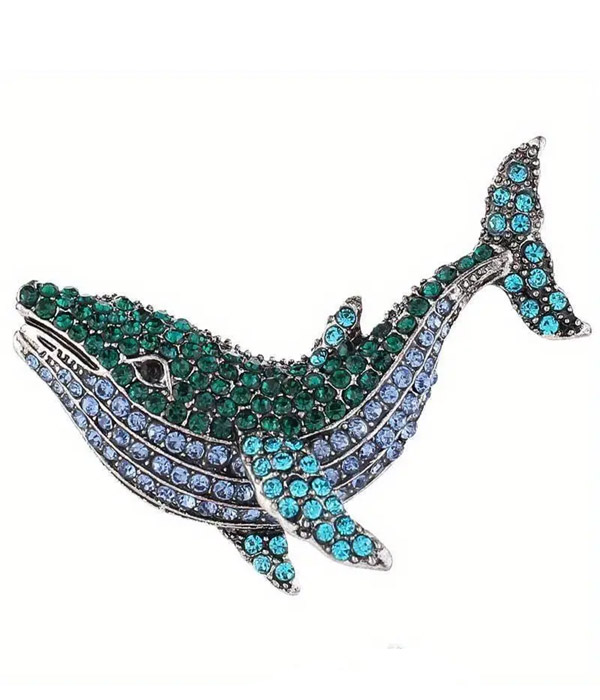 Crystal whale brooch or pin