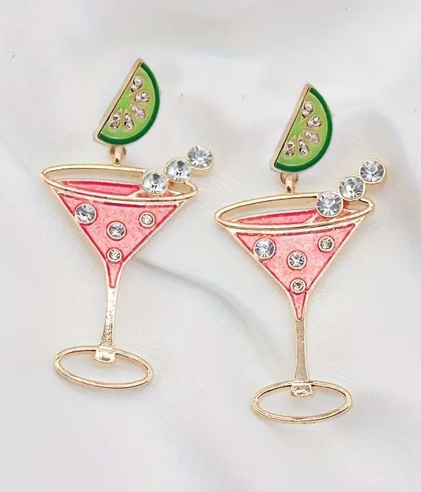 Crystal cocktail glass earring