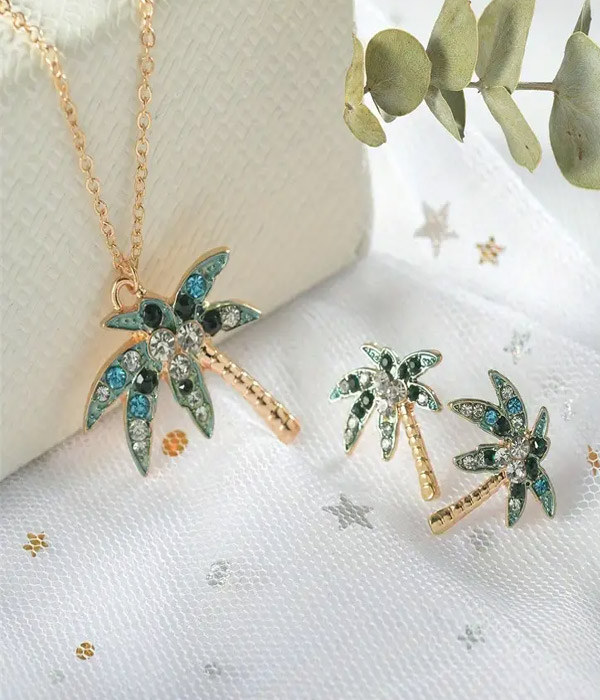 Crystal palm tree necklace set