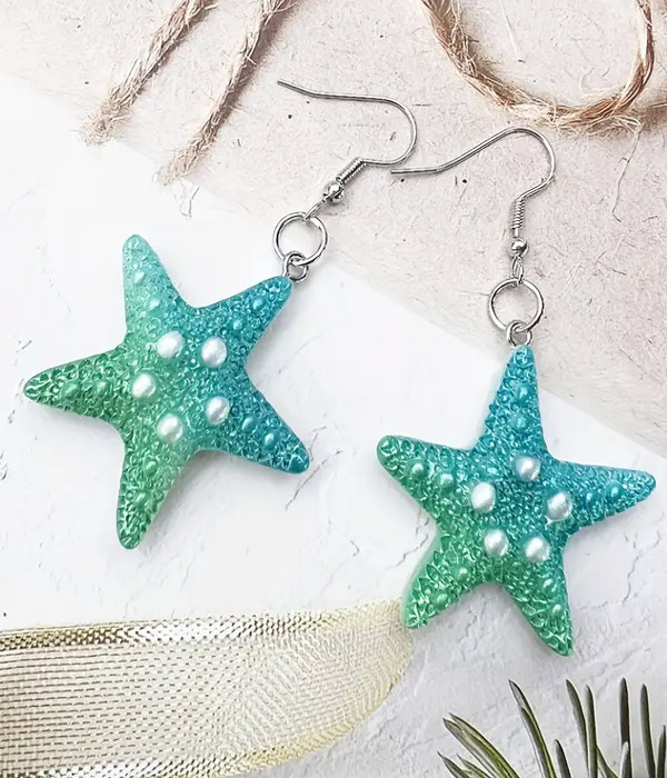 Gradient color starfish earring