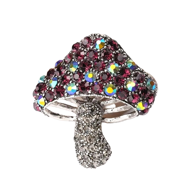 Mushroom-shaped brooch with colorful rhinestones and sparkling details