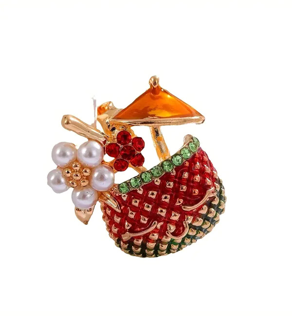 Colorful cocktail brooch with umbrella, flower, and pearl accents