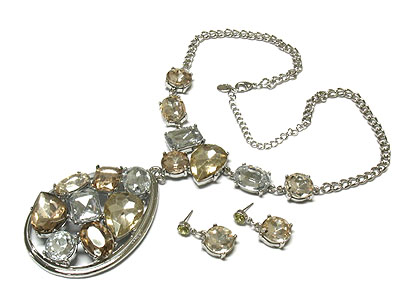 High fashion acrylic stone deco pendant necklace and earring set