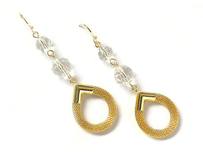 Metal mesh style facet clear ball drop earring