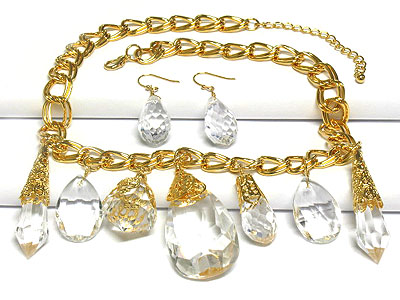 Rock crystal look multi lucite charm dangle necklace and earring set - nude fashion trend