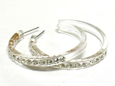 Crystal stud acryl hoop earring - hoops