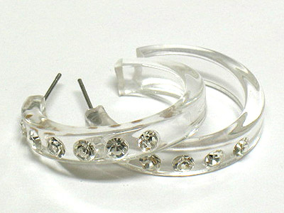 Crystal stud acryl hoop earring - hoops