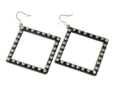 Crystal stud acryl square hoop earring - hoops