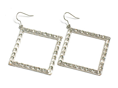 Crystal stud acryl square hoop earring - hoops