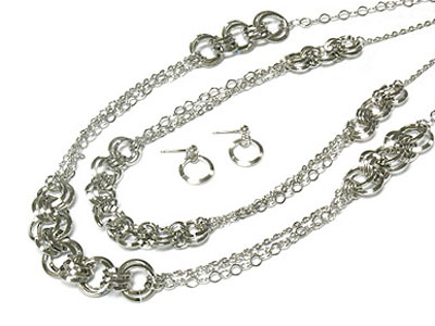 Metal chain long necklace and earring set