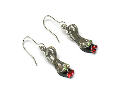 Made in korea whitegold plating crystal cherry on shoes earring 