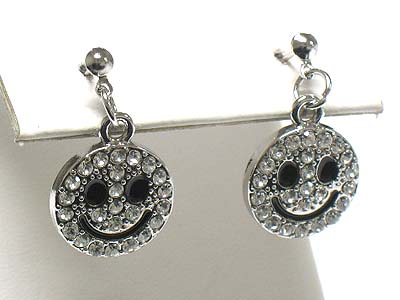 Crystal fill metal smile face drop earring