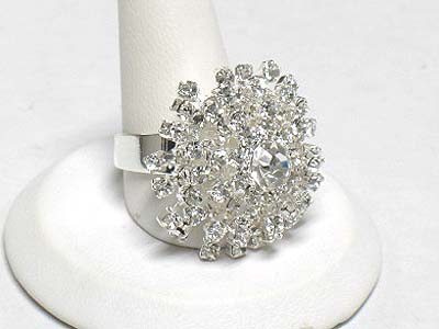 Crystal and rhinestone round setting ring - adjustable