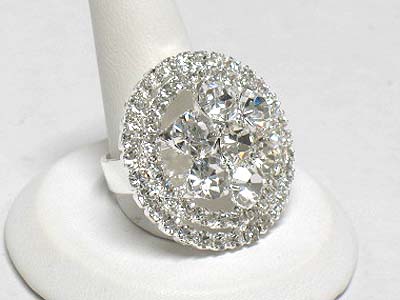 Crystal and rhinestone flower setting ring - adjustable