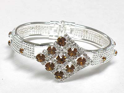 Crystal and rhinestone deco metal hinge bangle