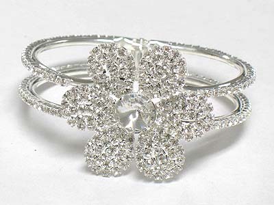 Flower shape boutique class rhinestone deco hinge bangle