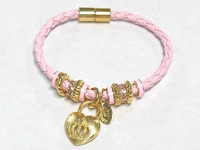 Tutti frutti crown charm braided cord magnetic clasp bracelet