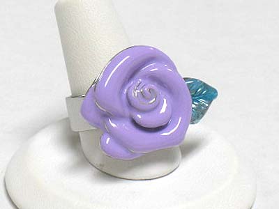 Tutti frutti metal epoxy flower adjustable ring 