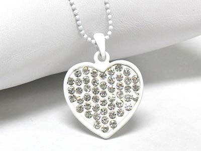 Crystal enameled metal flat heart pendant necklace