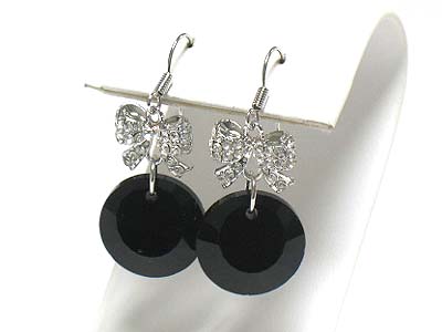 Crystal ribbon and facet glass disk drop earring